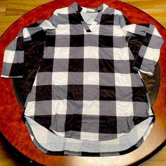 Fashion Plaid Split V-Neck Roll-Tab Tunic Size L - Picture 9 of 9